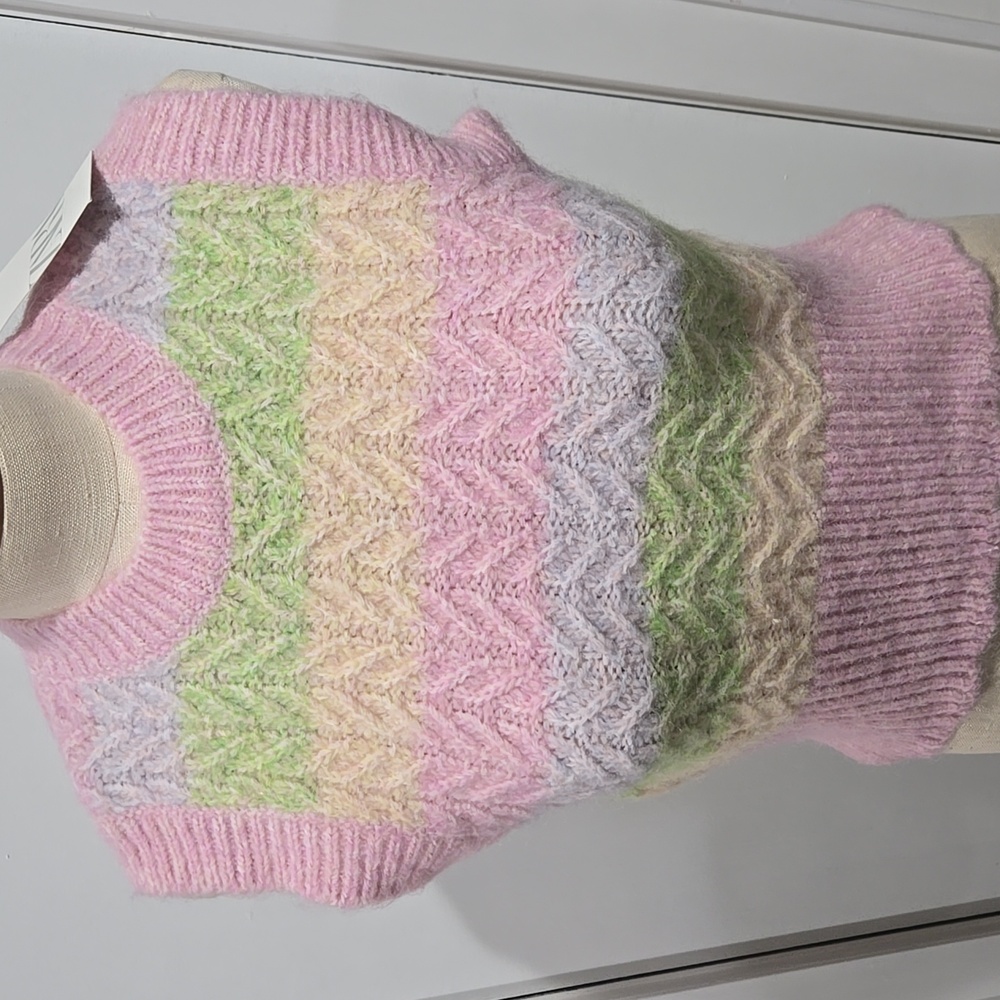 NEW ZARA Y2K Alpaca Striped Rainbow Sleeveless Sweater Vest Size S